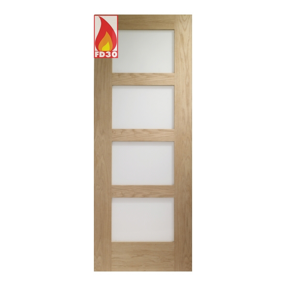 XL Joinery Internal Oak Shaker 4 Light FD30 Fire Doors [Obscure Glass]