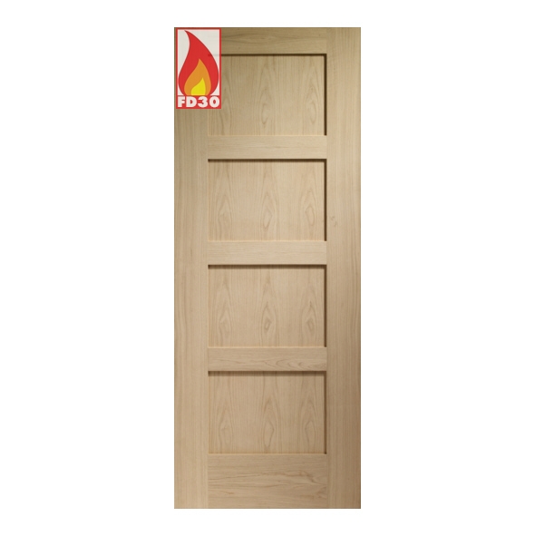 INTOSHA4P30-FD  1981 x 762 x 44mm [30]  Internal Unfinished Oak Shaker 4P FD30 Fire Door