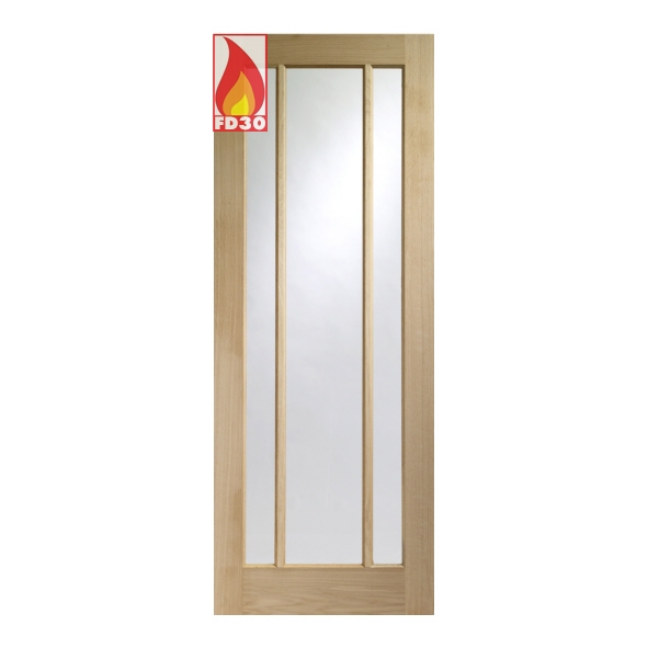 GOWOR32-FD  2032 x 813 x 44mm [32]  Internal Unfinished Oak Worcester 3 Light FD30 Fire Door [Clear Glazed]