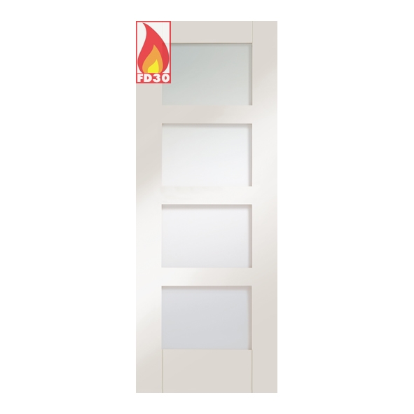 GWPSHA4L30-FD  1981 x 762 x 44mm [30]  Internal White Primed Shaker 4 Light FD30 Fire Door [Clear Glazed]