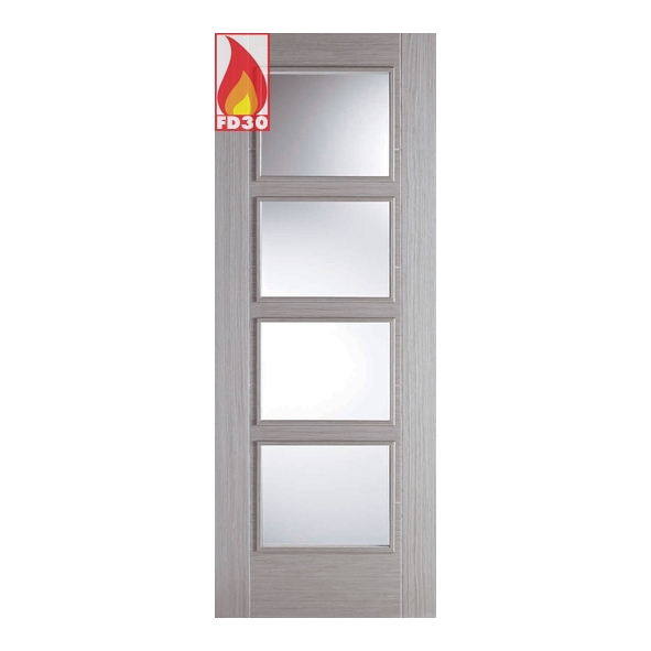 LPD Internal Prefinished Light Grey Vancouver Raised Moulding FD30 Fire Doors [Clear Glass]