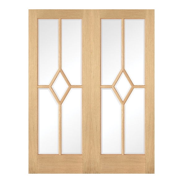 LPD Internal Prefinished Oak Reims Door Pairs [Clear Bevelled Glass]