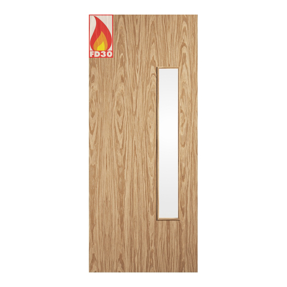 FLUOAKFD18G27  1981 x 686 x 44mm [27]  LPD Internal Prefinished Oak Flush FD30 18G Fire Door [Clear Glass]