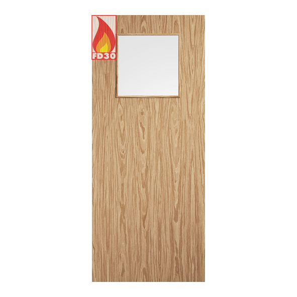 FLUOAKFD1G27  1981 x 686 x 44mm [27]  LPD Internal Prefinished Oak Flush FD30 1G Fire Door [Clear Glass]