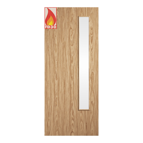 FLUOAKFD20G27  1981 x 686 x 44mm [27]  LPD Internal Prefinished Oak Flush FD30 20G Fire Door [Clear Glass]