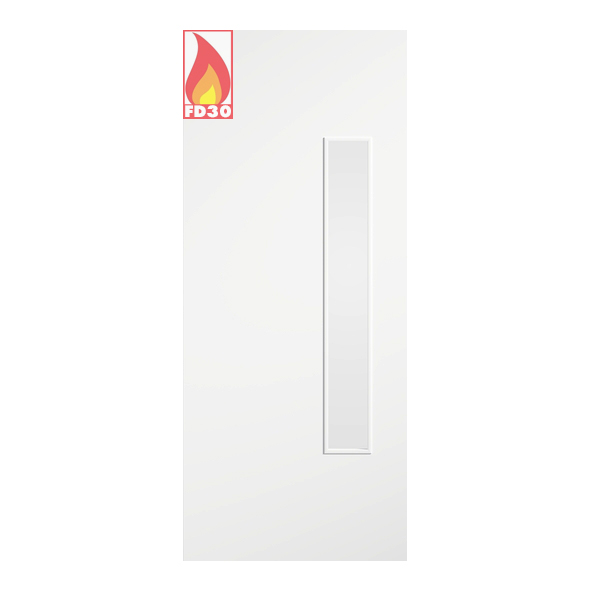 WPFD18G27  1981 x 686 x 44mm [27]  LPD Internal White Primed Flush FD30 18G Fire Door [Clear Glass]