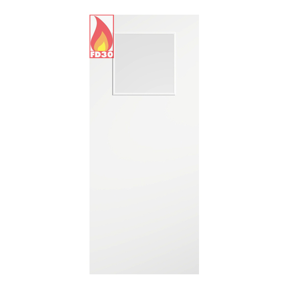 WPFD1G27  1981 x 686 x 44mm [27]  LPD Internal White Primed Flush FD30 1G Fire Door [Clear Glass]