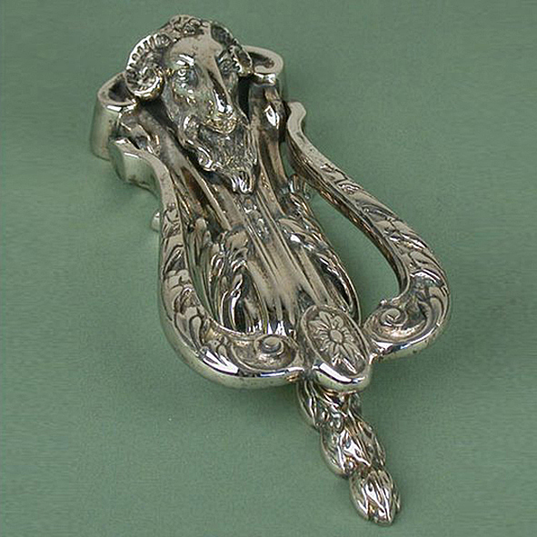 KRa-AN  232 x 100 x 46mm  Aged Nickel  Reproduction Rams Head Knocker