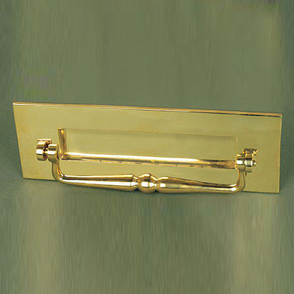 LTy-PB  300 x 102mm  Unlacquered Polished Brass  Reproduction Traditional Letter Plate With Knocker