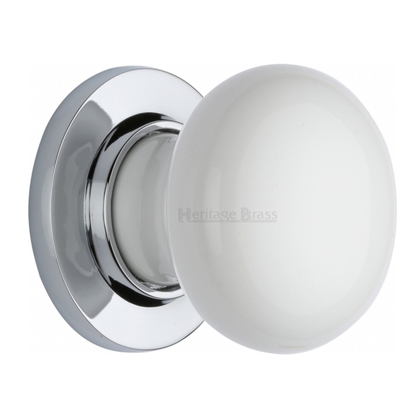 5010-PC • Polished Chrome Rose • Heritage Brass Porcelain White Knobs On Round Roses