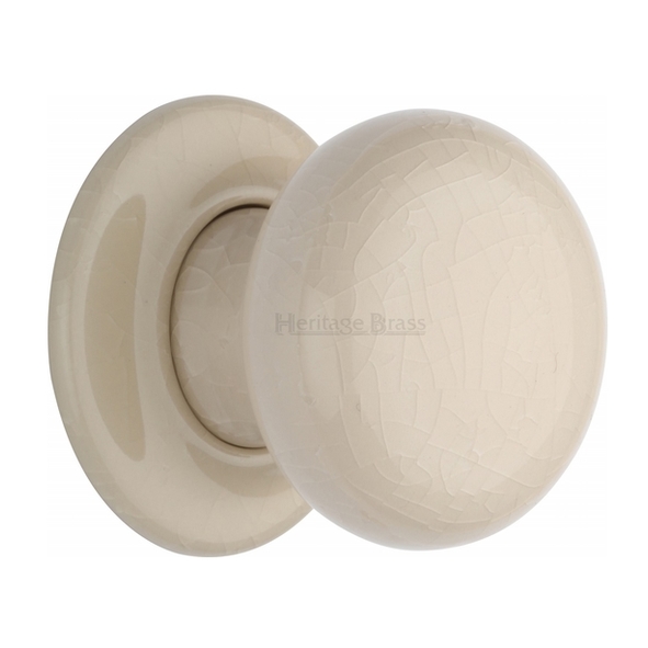 8010-PR  Cream Crackle Rose  Heritage Brass Porcelain Cream Crackle Knobs On Round Roses