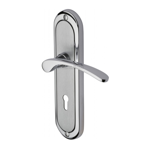 AMB6200-AP • Standard Lock [57mm] • Satin / Pol Chrome • Heritage Brass Ambassador Levers On Backplates