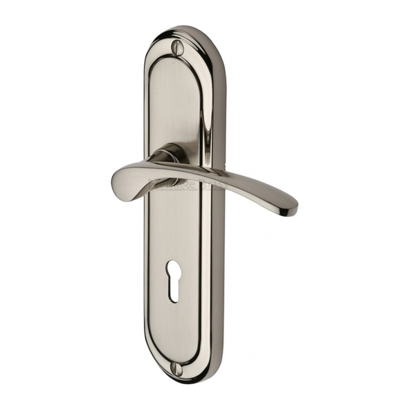 AMB6200-MC  Standard Lock [57mm]  Satin / Pol Nickel  Heritage Brass Ambassador Levers On Backplates