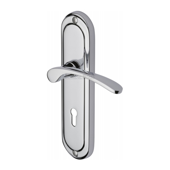 AMB6200-PC • Standard Lock [57mm] • Polished Chrome • Heritage Brass Ambassador Levers On Backplates