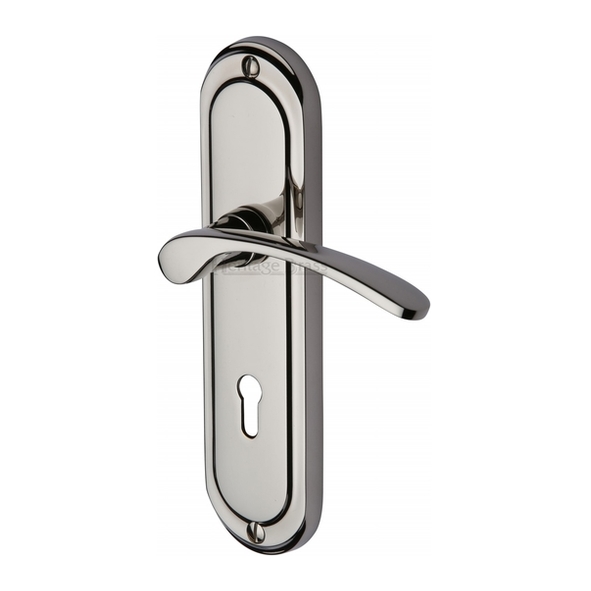 AMB6200-PNF  Standard Lock [57mm]  Polished Nickel  Heritage Brass Ambassador Levers On Backplates