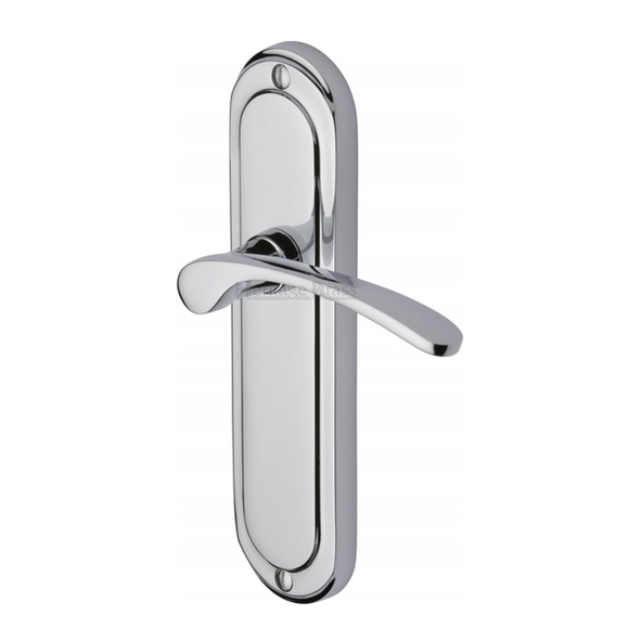 AMB6210-PC • Long Plate Latch • Polished Chrome • Heritage Brass Ambassador Levers On Backplates