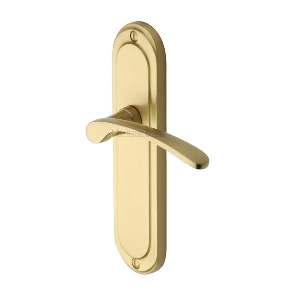 AMB6210-SB  Long Plate Latch  Satin Brass  Heritage Brass Ambassador Levers On Backplates