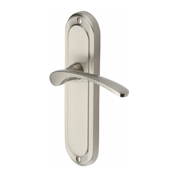 AMB6210-SN • Long Plate Latch • Satin Nickel • Heritage Brass Ambassador Levers On Backplates