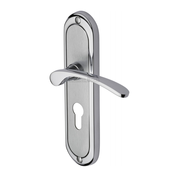 AMB6248-AP • Euro Cylinder [47.5mm] • Satin / Pol Chrome • Heritage Brass Ambassador Levers On Backplates