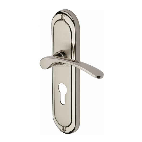 AMB6248-MC • Euro Cylinder [47.5mm] • Satin / Pol Nickel • Heritage Brass Ambassador Levers On Backplates