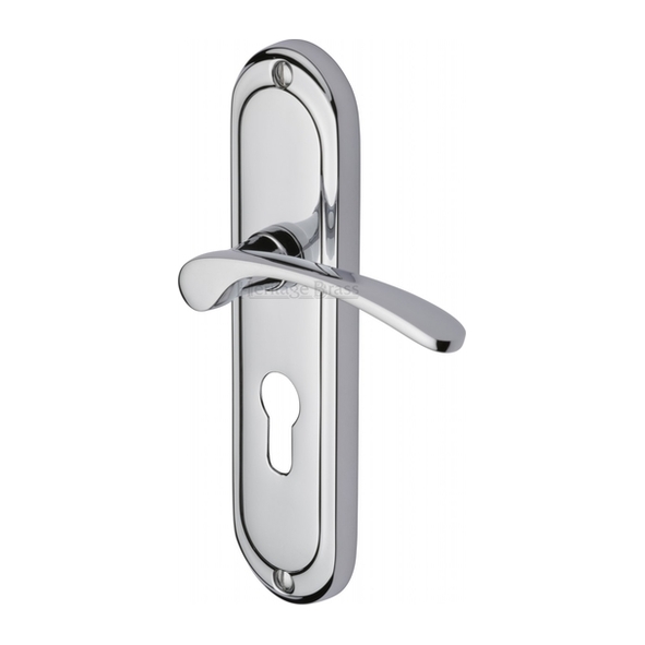 AMB6248-PC  Euro Cylinder [47.5mm]  Polished Chrome  Heritage Brass Ambassador Levers On Backplates