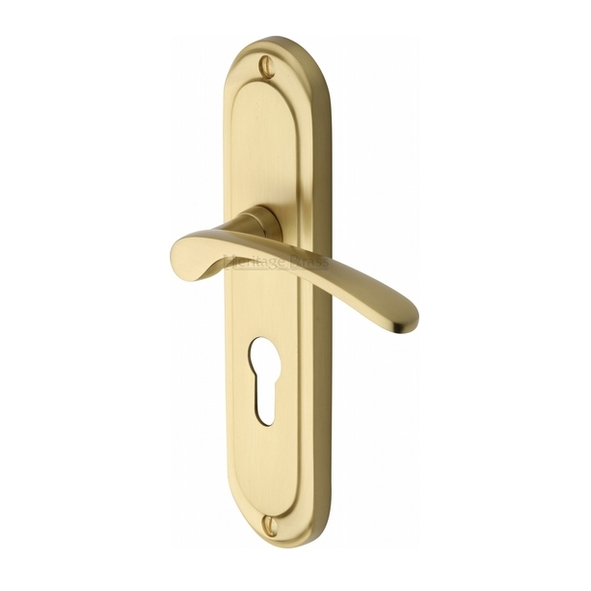 AMB6248-SB  Euro Cylinder [47.5mm]  Satin Brass  Heritage Brass Ambassador Levers On Backplates