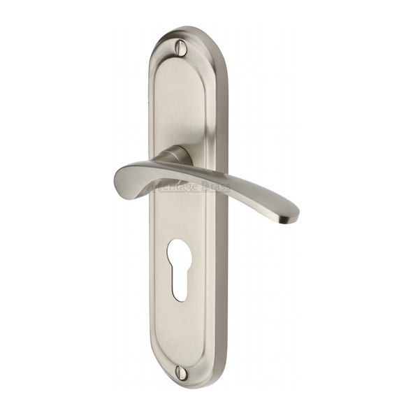 AMB6248-SN • Euro Cylinder [47.5mm] • Satin Nickel • Heritage Brass Ambassador Levers On Backplates