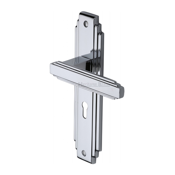 AST5900-PC • Standard Lock [57mm] • Polished Chrome • Heritage Brass Astoria Art Deco Levers On Backplates