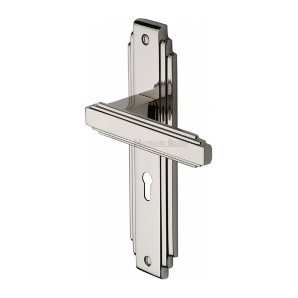 AST5900-PNF • Standard Lock [57mm] • Polished Nickel • Heritage Brass Astoria Art Deco Levers On Backplates