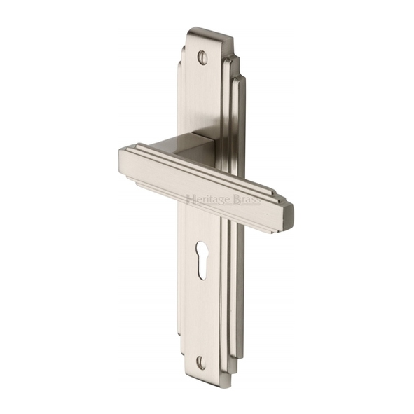 AST5900-SN  Standard Lock [57mm]  Satin Nickel  Heritage Brass Astoria Art Deco Levers On Backplates