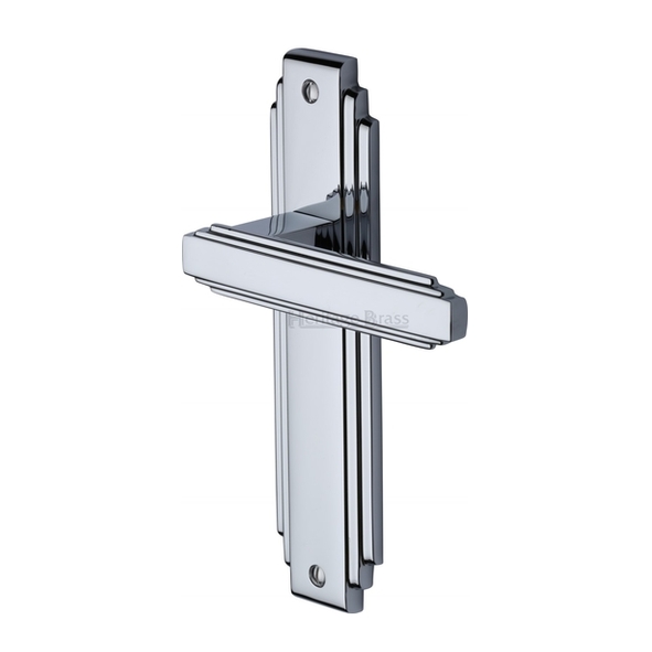 AST5910-PC • Long Plate Latch • Polished Chrome • Heritage Brass Astoria Art Deco Levers On Backplates