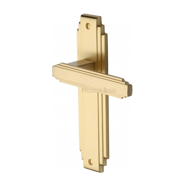 AST5910-SB  Long Plate Latch  Satin Brass  Heritage Brass Astoria Art Deco Levers On Backplates