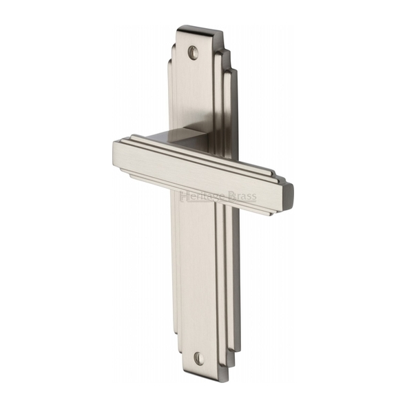 AST5910-SN  Long Plate Latch  Satin Nickel  Heritage Brass Astoria Art Deco Levers On Backplates