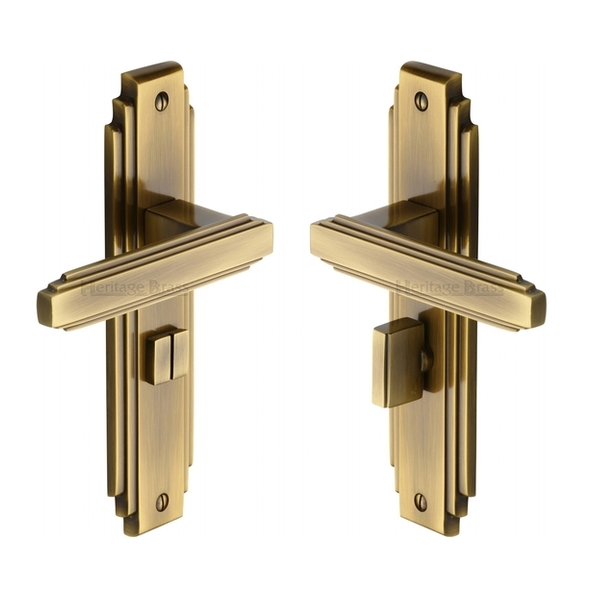 AST5930-AT • Bathroom [57mm] • Antique Brass • Heritage Brass Astoria Art Deco Levers On Backplates