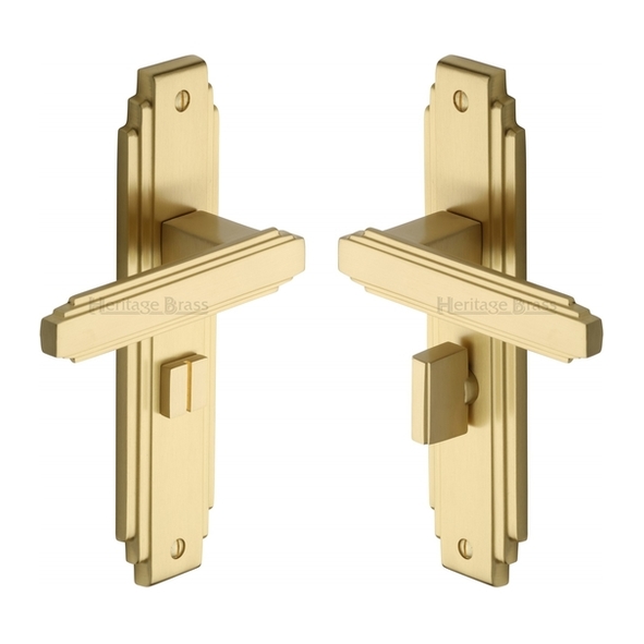 AST5930-SB • Bathroom [57mm] • Satin Brass • Heritage Brass Astoria Art Deco Levers On Backplates