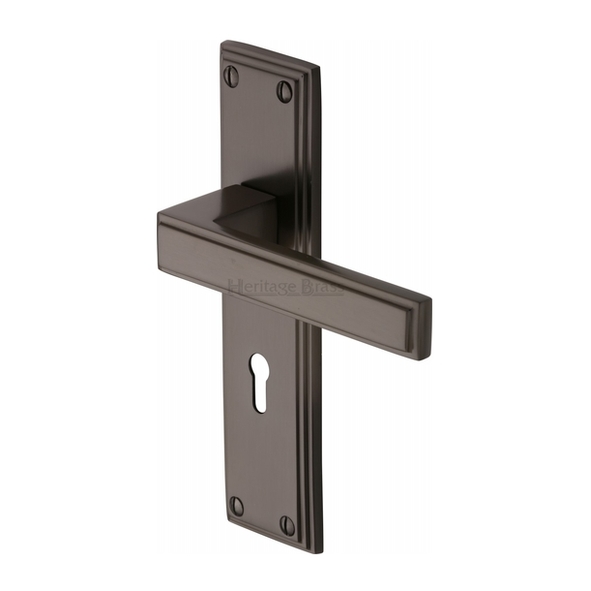 ATL5700-MB  Standard Lock [57mm]  Matt Bronze  Heritage Brass Atlantis Art Deco Levers On Backplates