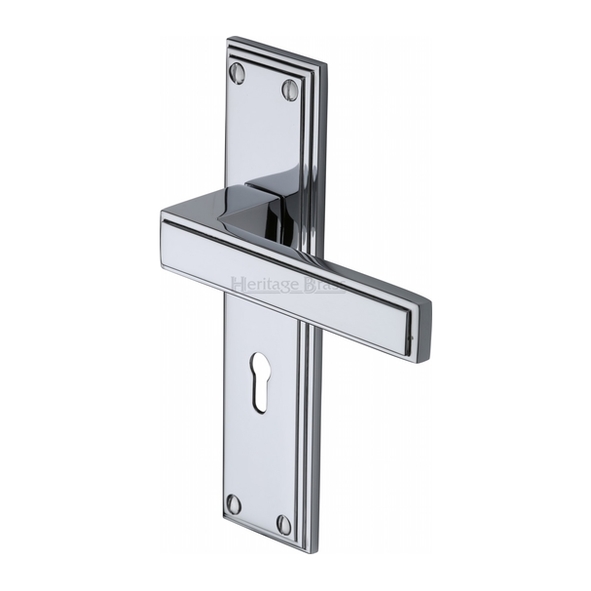 ATL5700-PC  Standard Lock [57mm]  Polished Chrome  Heritage Brass Atlantis Art Deco Levers On Backplates