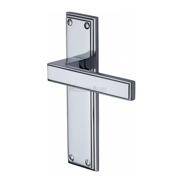 ATL5710-PC • Long Plate Latch • Polished Chrome • Heritage Brass Atlantis Art Deco Levers On Backplates