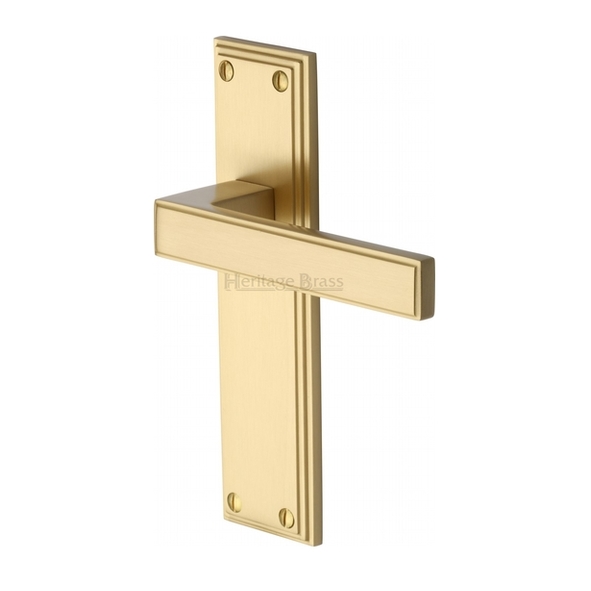 ATL5710-SB • Long Plate Latch • Satin Brass • Heritage Brass Atlantis Art Deco Levers On Backplates