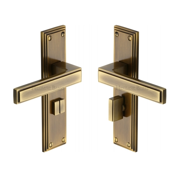 ATL5730-AT • Bathroom [57mm] • Antique Brass • Heritage Brass Atlantis Art Deco Levers On Backplates
