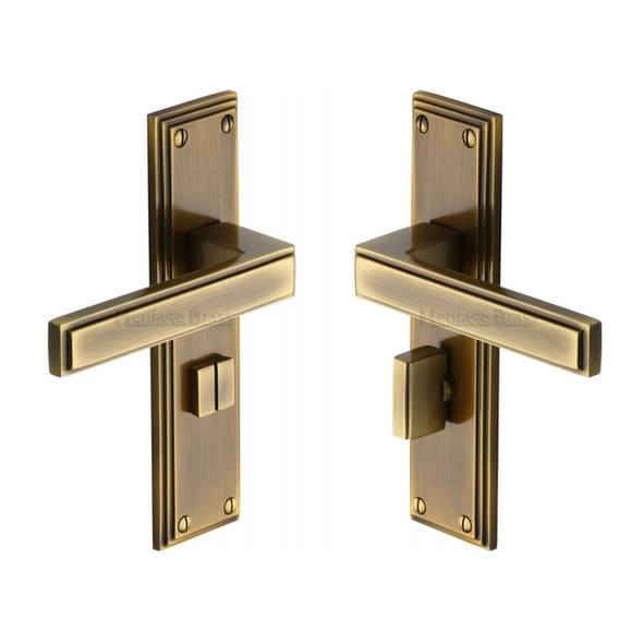 ATL5730-AT  Bathroom [57mm]  Antique Brass  Heritage Brass Atlantis Art Deco Levers On Backplates