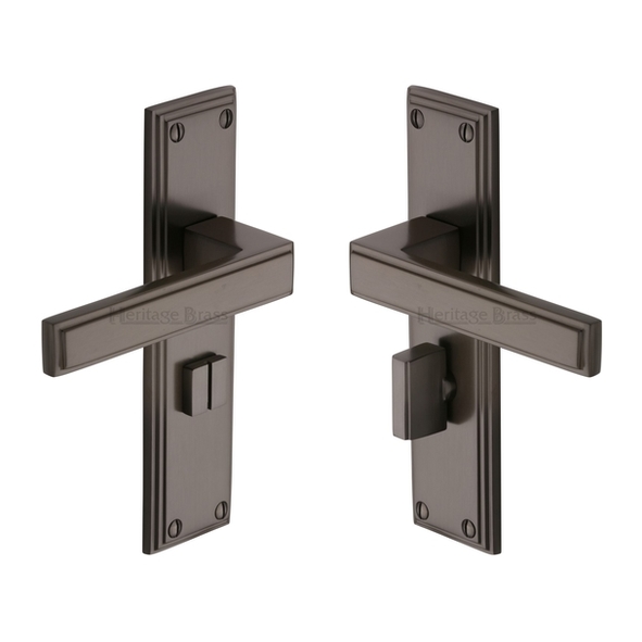 ATL5730-MB • Bathroom [57mm] • Matt Bronze • Heritage Brass Atlantis Art Deco Levers On Backplates