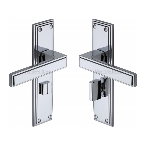 ATL5730-PC  Bathroom [57mm]  Polished Chrome  Heritage Brass Atlantis Art Deco Levers On Backplates