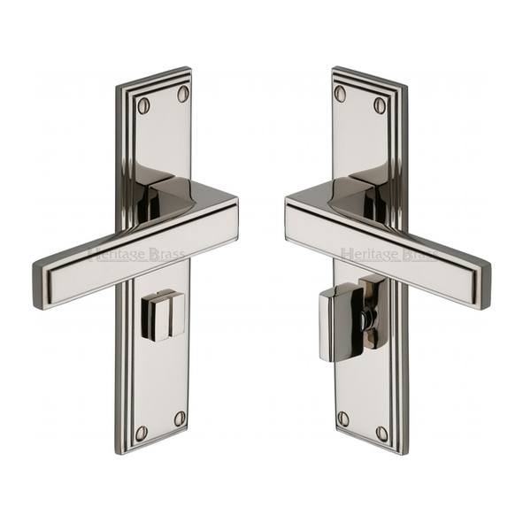 ATL5730-PNF • Bathroom [57mm] • Polished Nickel • Heritage Brass Atlantis Art Deco Levers On Backplates