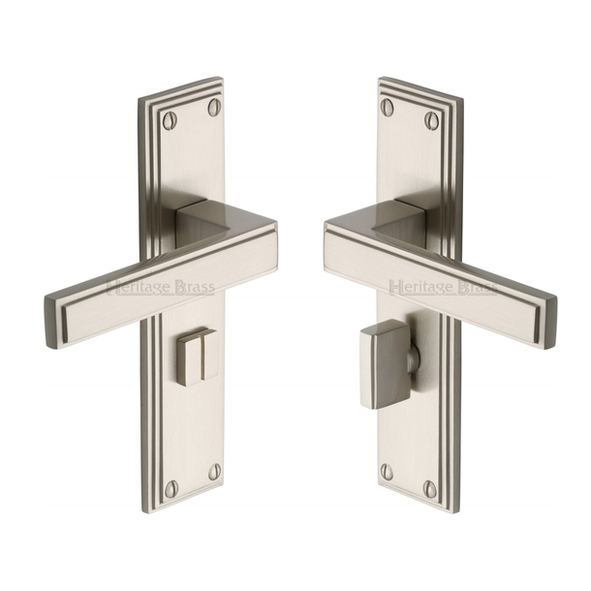 ATL5730-SN  Bathroom [57mm]  Satin Nickel  Heritage Brass Atlantis Art Deco Levers On Backplates