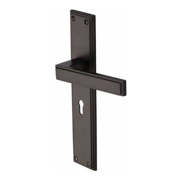 ATL6700-MB � Standard Lock [57mm] � Matt Bronze � Heritage Brass Atlantis Long Backplate Art Deco Levers On Backplates