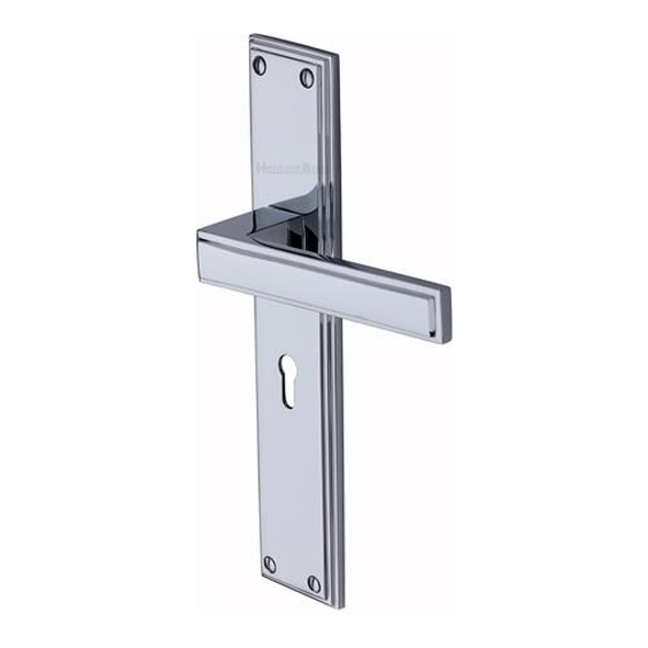 ATL6700-PC � Standard Lock [57mm] � Polished Chrome � Heritage Brass Atlantis Long Backplate Art Deco Levers On Backplates