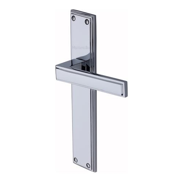 ATL6710-PC � Long Plate Latch � Polished Chrome � Heritage Brass Atlantis Long Backplate Art Deco Levers On Backplates
