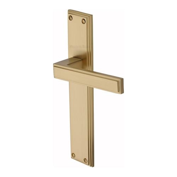 ATL6710-SB � Long Plate Latch � Satin Brass � Heritage Brass Atlantis Long Backplate Art Deco Levers On Backplates