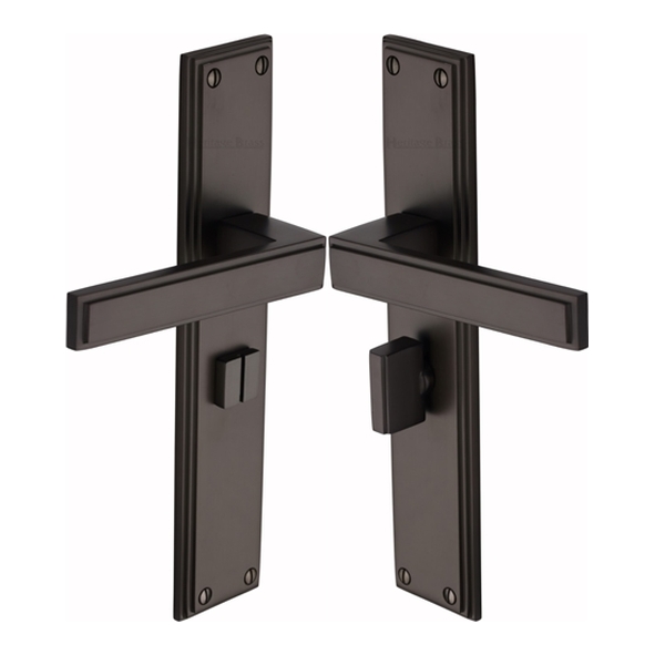 ATL6730-MB � Bathroom [57mm] � Matt Bronze � Heritage Brass Atlantis Long Backplate Art Deco Levers On Backplates